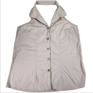 Caren Sport Sleeveless Collared Blouse Shirt Top Taupe Plus Size 2X